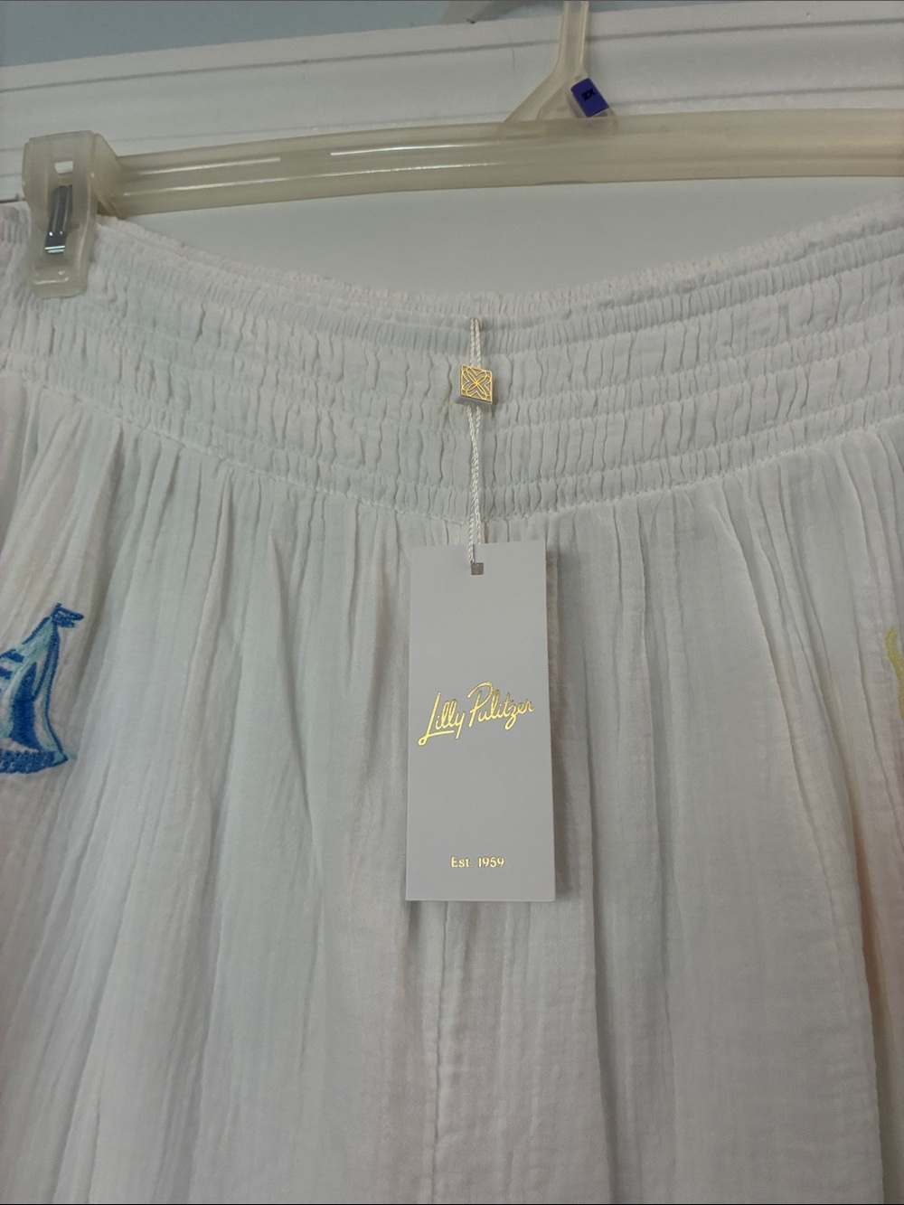 Lilly Pulitzer White Wide-Leg Pants with Colorful Embroidery - Picture 6 of 7